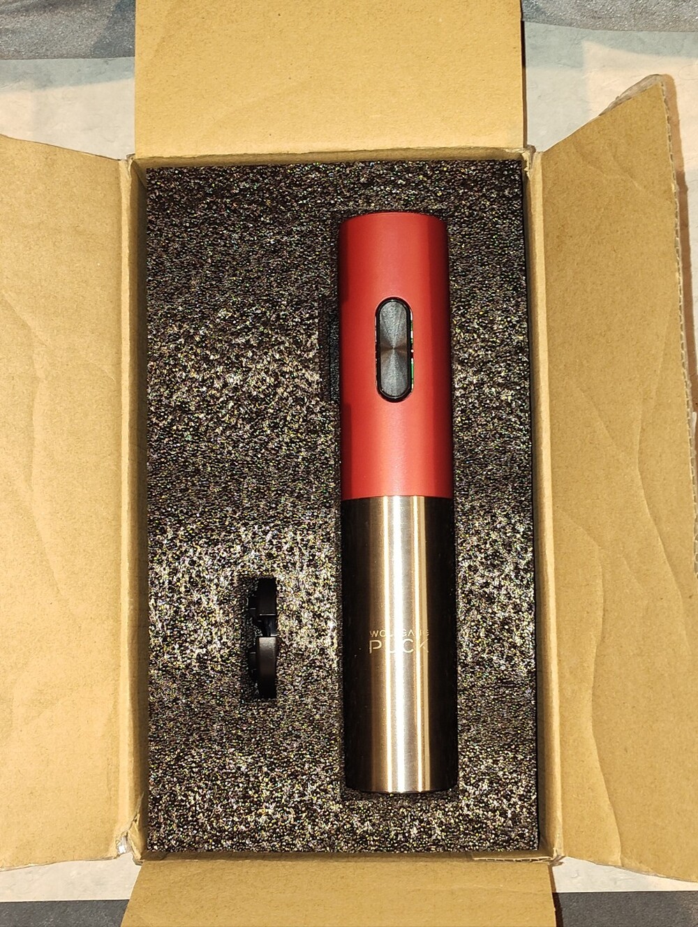 NEW WOLFGANG PUCK RED & STAINLESS STEEL ELECTRIC WINE BOTTLE CORK OPENER